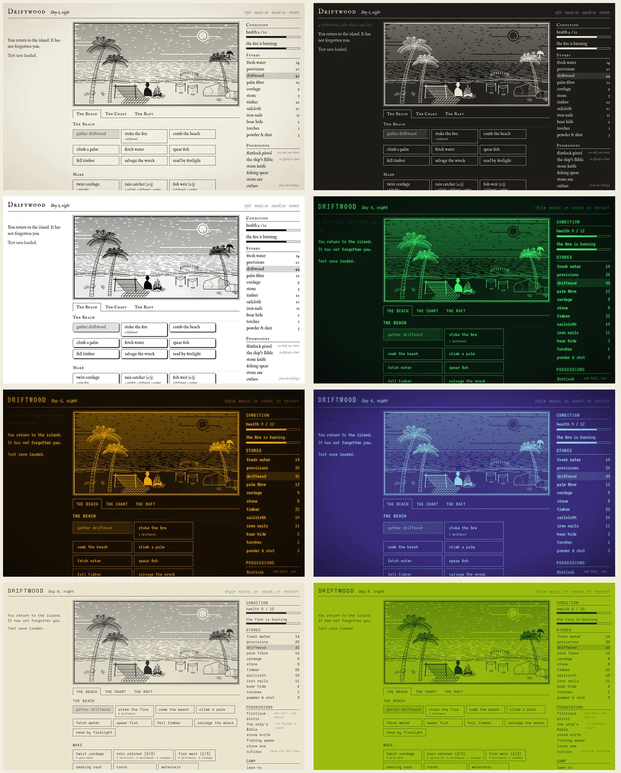 Driftwood shown in all eight visual styles